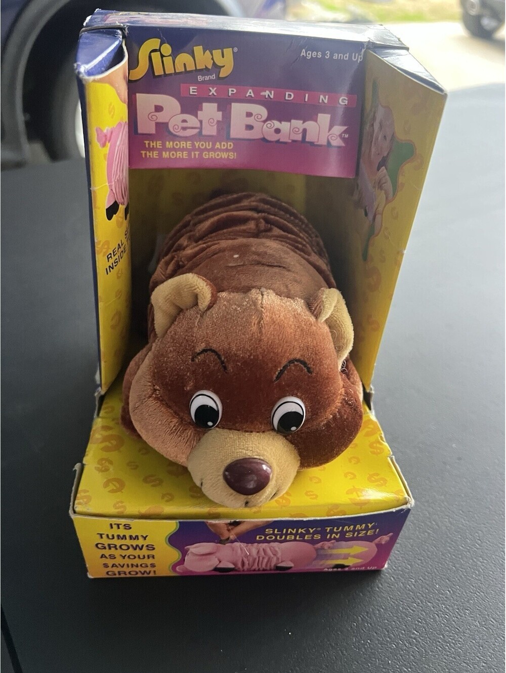 Slinky Expanding Bear Piggy Coin Bank 2001, Box Has Damage, New/Unused RARE